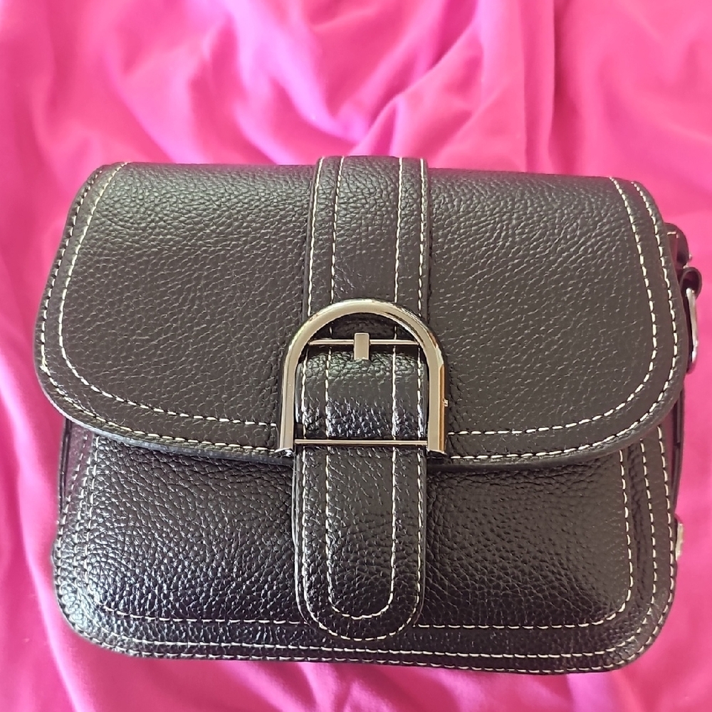 Classic Black Crossbody Bag with Silver Buckle